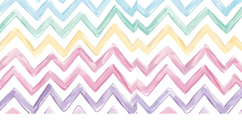 A seamless zigzag pattern with pastel colors in pink, green, yellow, blue, and purple. The vibrant and playful design is ideal for backgrounds, textiles, and creative projects.