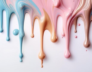 Naklejka premium Close up pastel colorful paint dripping isolated on white background. AI generated image