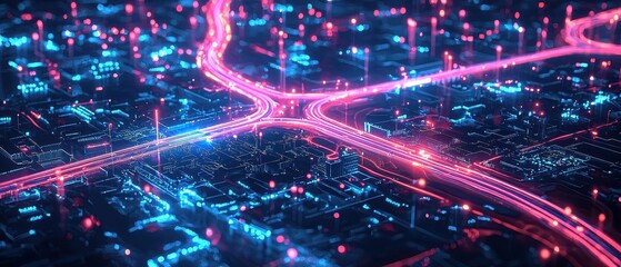 Obraz premium A digital city map with AI-powered traffic management