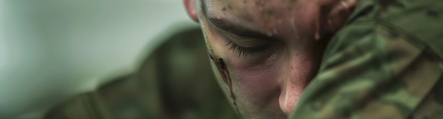 Naklejka premium Soldier suffering from emotional breakdown