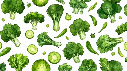 seamless pattern of green vegetables healthy