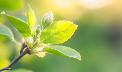 Fototapeta premium Vibrant green plant buds blossoming in spring, Generative AI