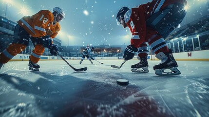 Ice hockey face-off. Generative AI.