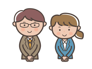 接客ポーズの上司と部下イメージの男女ビジネスマンの上半身イラスト