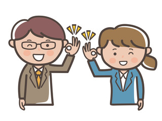 了解してOKする上司と部下イメージの男女ビジネスマンの上半身イラスト