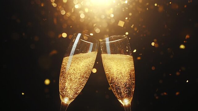Two glasses of champagne with confetti,New year eve or party celebrate