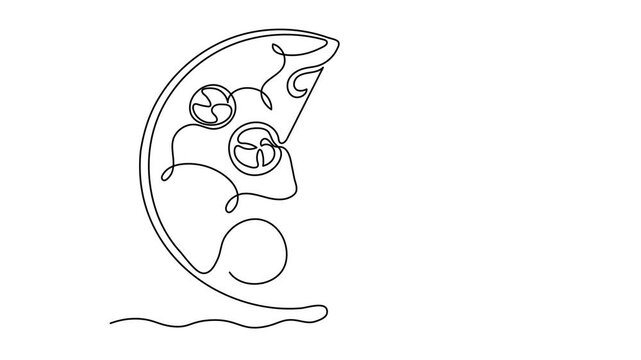 Abstract piece of pizza, Self drawing animation with one continuous line draw