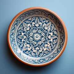 Fototapeta premium Decorative Moroccan ceramic hand painted plate, handmade, isolated, closeup top view.