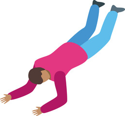 Isometric young man crawling on the floor and reaching for something