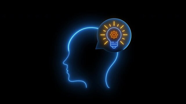 Think icon, concept of thinking and creative idea. finding answer, solution of the problem, invention and searching for new ideas. Glowing neon line of think icon isolated on transparent background.