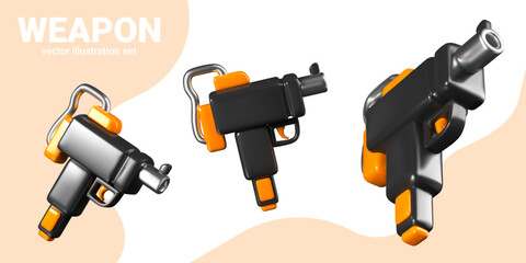 Uzi gun, automatic pistol in realistic style. Modern weapons in different styles