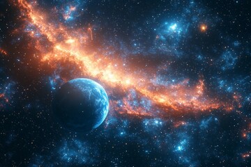 Obraz premium Space cosmic illustration with planets scene created with Generative AI