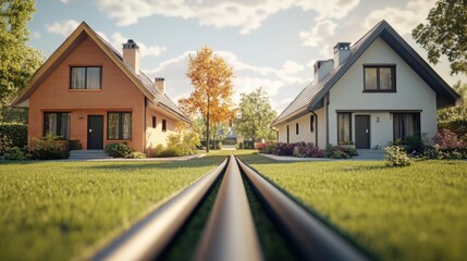 This concept shows a private house construction using big plastic pipes for sewage and septic systems with an empty space for text