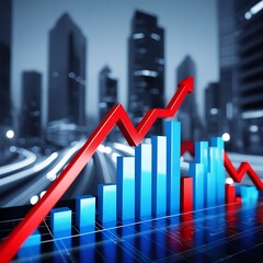 Panoramic view urban cityscape with investment theme background. tock market investment trading on blue background.