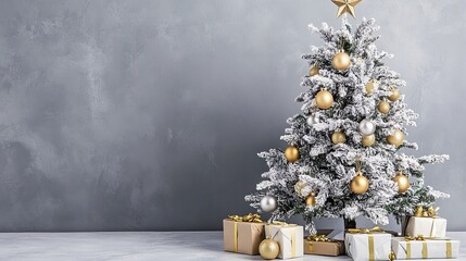 The decoration of this Christmas tree has an empty space on the side. It is horizontally oriented