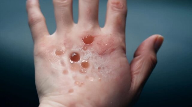 The Scars of Labor: A close-up, high-contrast image of a hand, revealing the raw, red, and textured scars of physical work. The image evokes a sense of grit, resilience, and the toll of manual labor. 