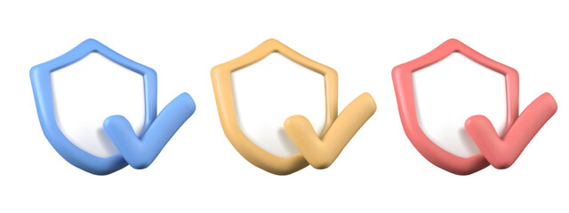 Vector 3D shield with check mark. Set of elements of different colors