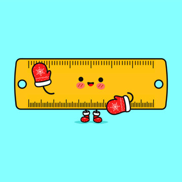 recommend clip art: Funny smiling happy Ruler christmas. Vector flat cartoon character illustration icon design. Isolated on blue background