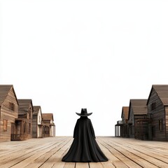 A witch in a cowboy hat casting spells in a Wild West town, 3D illustration, isolated on white background