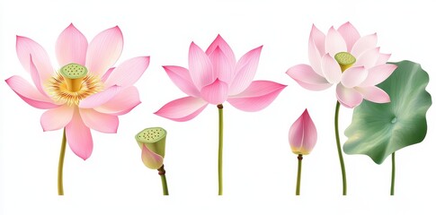 Pink lotus bouquet on transparent background, PNG