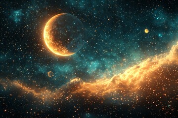 Fototapeta premium Space cosmic illustration with planets scene created with Generative AI