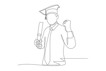 Graduating teenager. Graduation hats concept one-line drawing