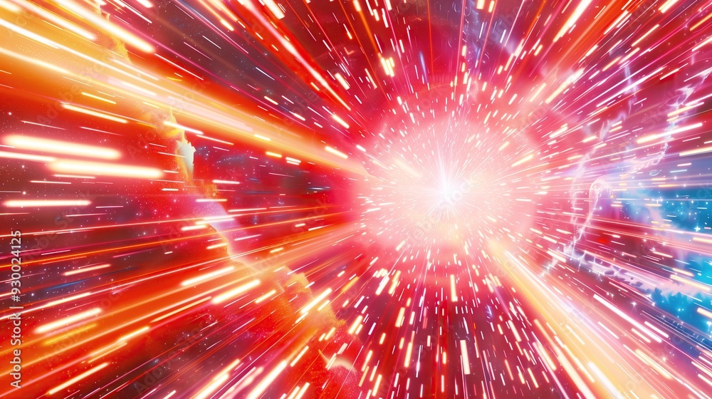Poster abstract light streaks in red white dynamic energetic explosion background