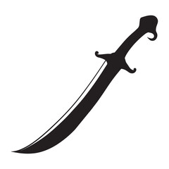 Dagger Clipart, Sword Silhouette Design,   antique curved saber sword Illustration black and white 