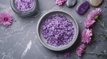 Elegant Plate and Jar with Purple Sea Salt Spa Stones