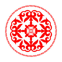 Kazakh round carpet ornament. Traditional pattern of Kazakhs. Simple traditional monochrome turkic ornament. Ancient Turkic ornament. Art, customs and traditions of Kazakhstan. Decorative art of nomad