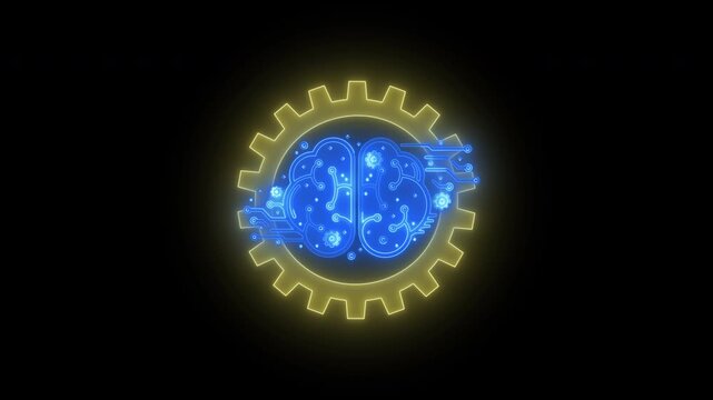 Machine Learning concept, capability of a machine to imitate intelligent human behavior. Glowing neon line of Machine Learning icon isolated on transparent background.