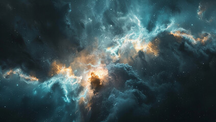 A celestial landscape with glowing nebulae and floating astral structures
