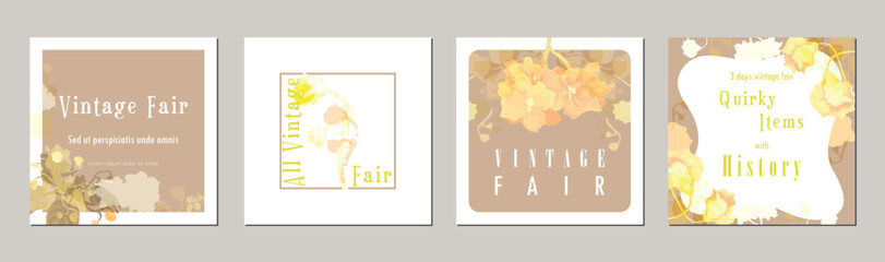 Set with four square floral invitation posters