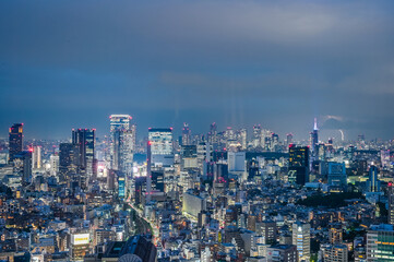 Obraz premium 東京の夜景と雷