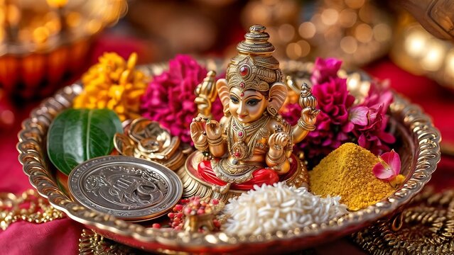 puja thali (plato de oraci&oacute;n) preparado para Labh Pancham