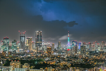 Obraz premium 東京の夜景と雷