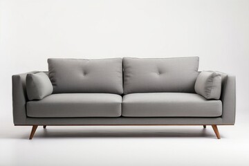 Gray Fabric Sofa with Wooden Legs and Pillows