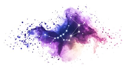 Watercolor abstract background with constellation.