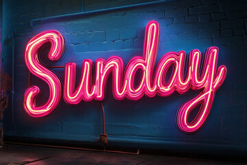 Sunday in bright neon letters, gracefully moving and shifting against a black background, creating a serene visual,