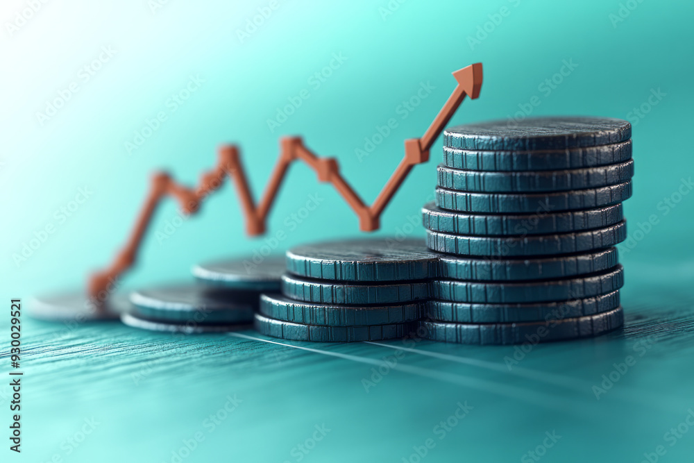 Aufkleber a graph with ascending lines, isolated on a pastel mint background, representing an uptrend in stock