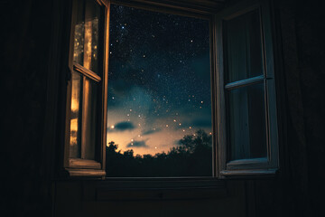 Clear Starry Night Sky Viewed Through an Open Window