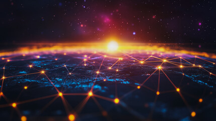 Obraz premium abstract business connection Innovation of line from nail node to node on world map background network points Earth's surface