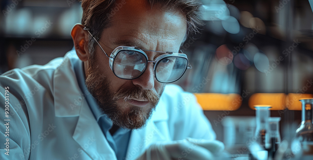 Aufkleber Scientist working at the laboratory. microscope and innovation with a man in a laboratory for medical research or experiment. Healthcare. Generative AI.