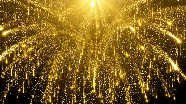 Golden Fireworks Celebration: A breathtaking burst of golden fireworks illuminates the night sky, capturing the magic and excitement of a special occasion. The cascading sparks create a mesmerizing sp
