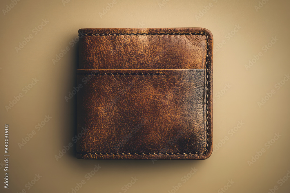 Poster a minimalistic wallet with only essentials, isolated on a pastel cream background, symbolizing mindf