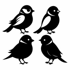 Collection of chickadee bird silhouettes. Illustrations of chickadee birds in various flying styles. Includes vector illustrations of titmouse and chickadee icons.