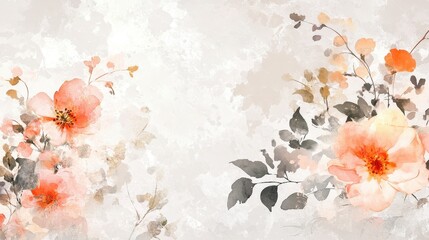 A soft watercolor floral design featuring delicate flowers and leaves in pastel colors.