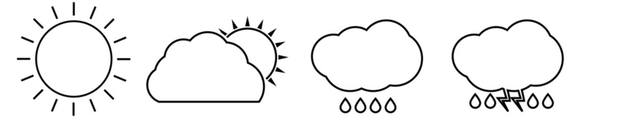 Cloud Vector Shape Elements Line Icons In Different Shapes Forms and Contours can be Used for Diffrent Weather Forecast Web and App Interface