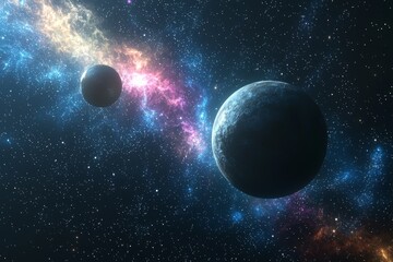 Obraz premium Space cosmic illustration with planets scene created with Generative AI