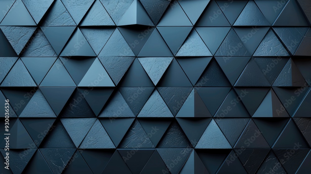 Poster blue and black background with minimalistic triangles for design, banner template, white space in th
